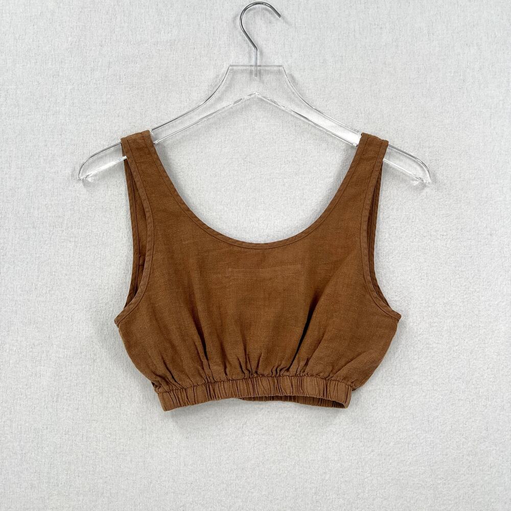 ENZA COSTA Linen Crop Tank Bra Top Womens XS Brown Layering Minimal Revolve NEW - Picture 2 of 13